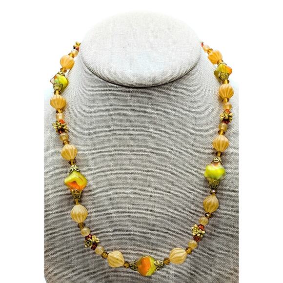 Vintage/Antique Yellow Orange Cream Glass Bead 18"  Necklace - Picture 7 of 7